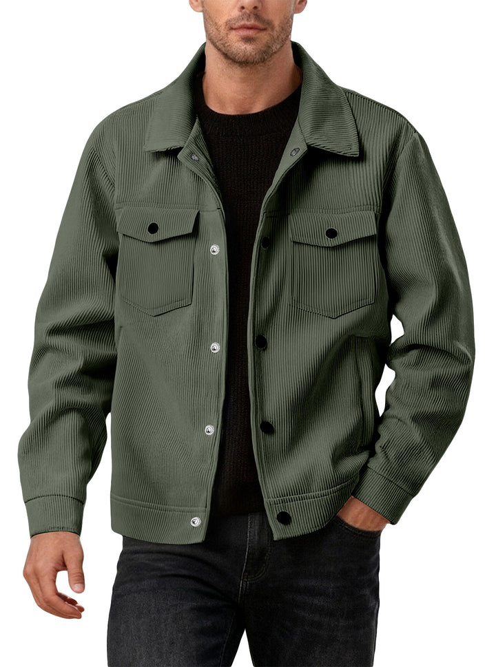 Men's cord jacket in the classic work jacket style with snap buttons and chest pockets Mune Fashion