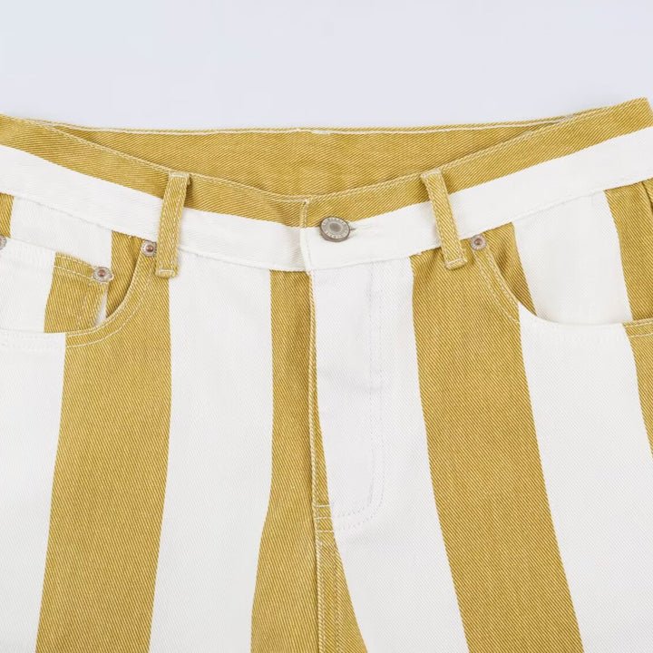 Ladies Striped High Waist Five-Pocket Trousers with Straight Leg Mune Fashion