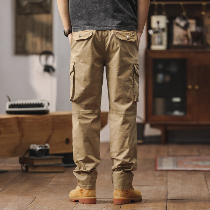 Herren Gerade geschnittene Canvas-Cargohose mit Klapp-Utility-Taschen und Kordelbund Mune Fashion