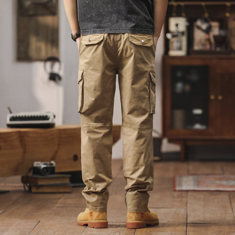 Herren Gerade geschnittene Canvas-Cargohose mit Klapp-Utility-Taschen und Kordelbund Mune Fashion
