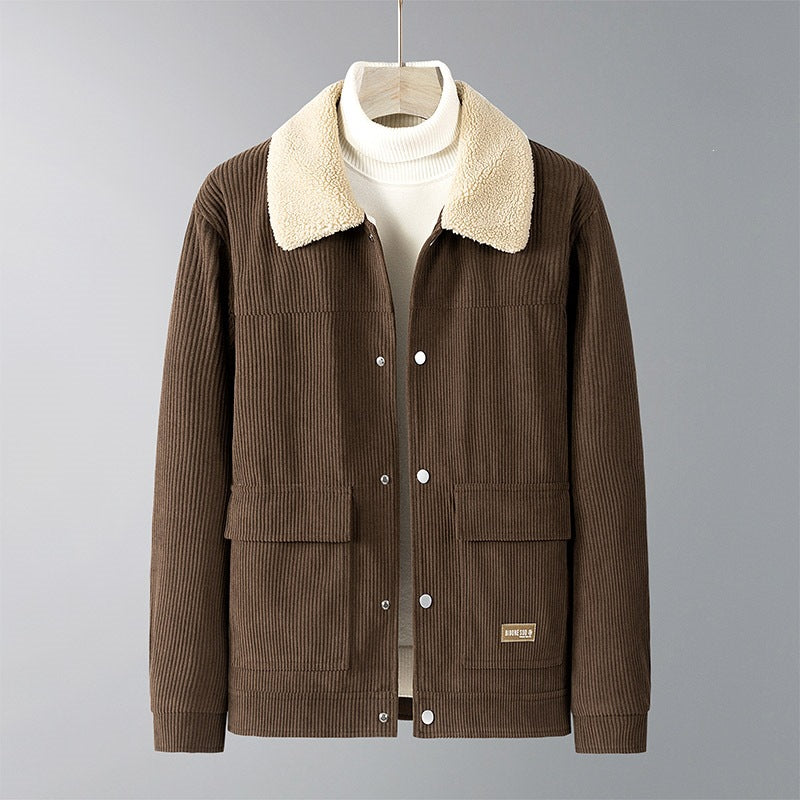 Men's cord jacket with teddy lining, shirt collar & snap front Mune Fashion