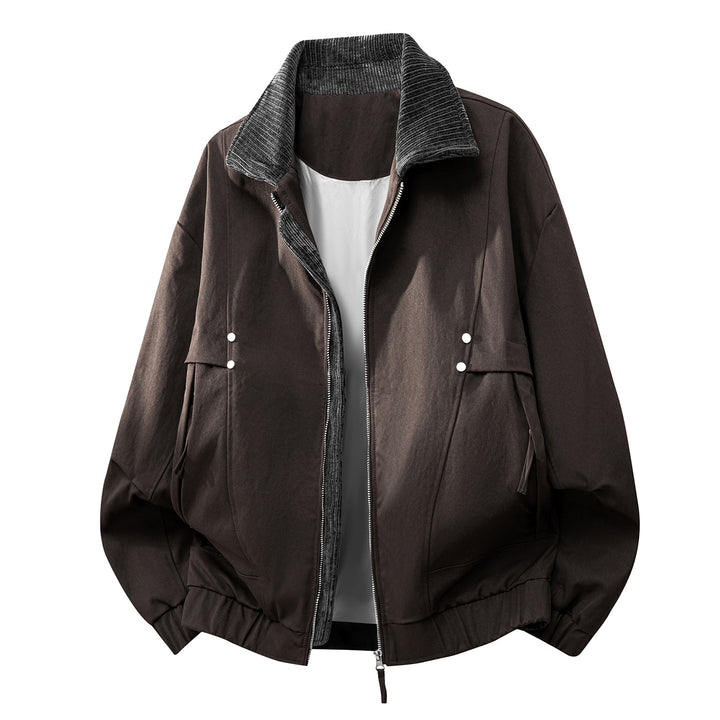 Unisex  oversized relaxed bomber jacket with corduroy contrast collar and elastic hem Mune Fashion