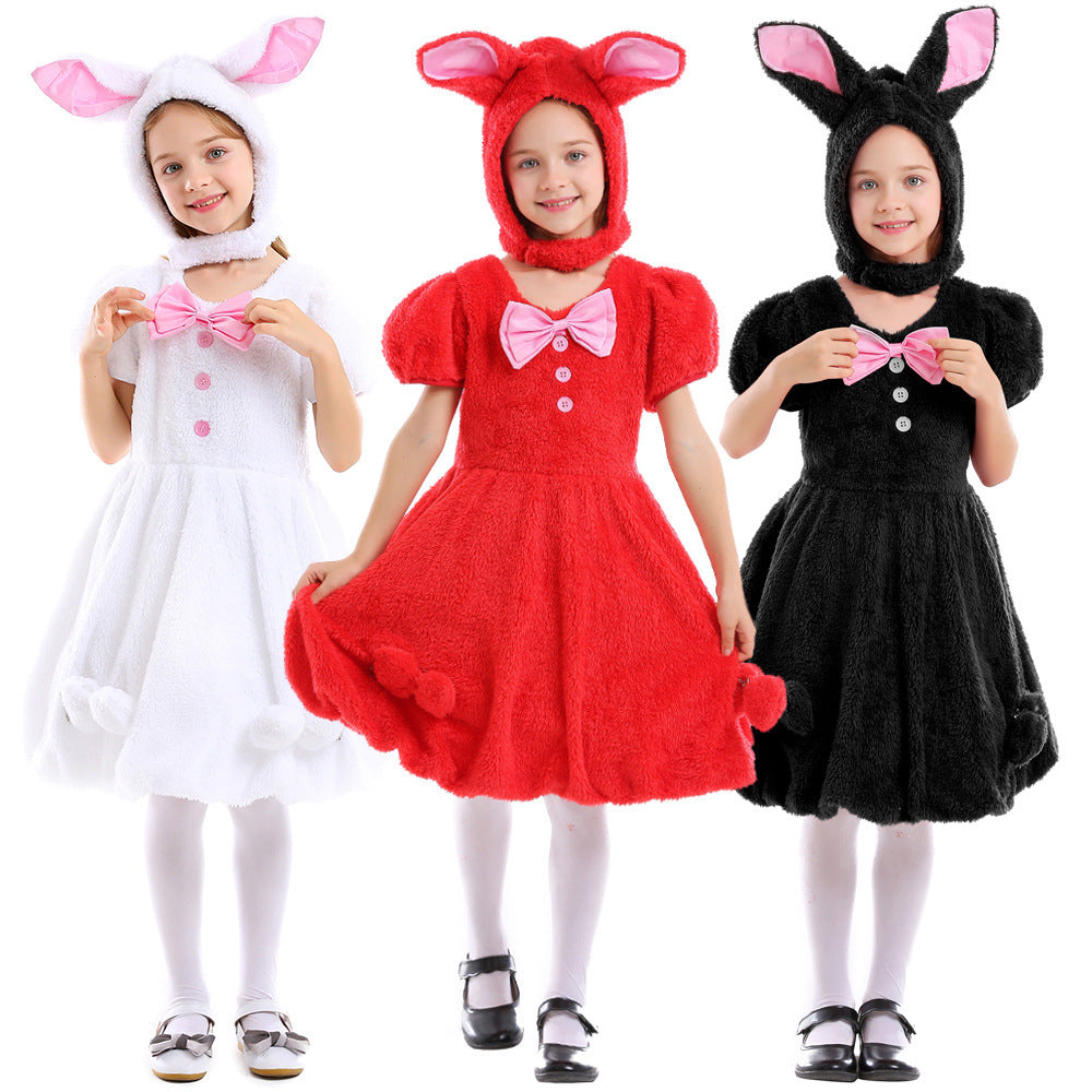 Girls Plush Bunny Costume with Hood and Playful Details Mune Fashion