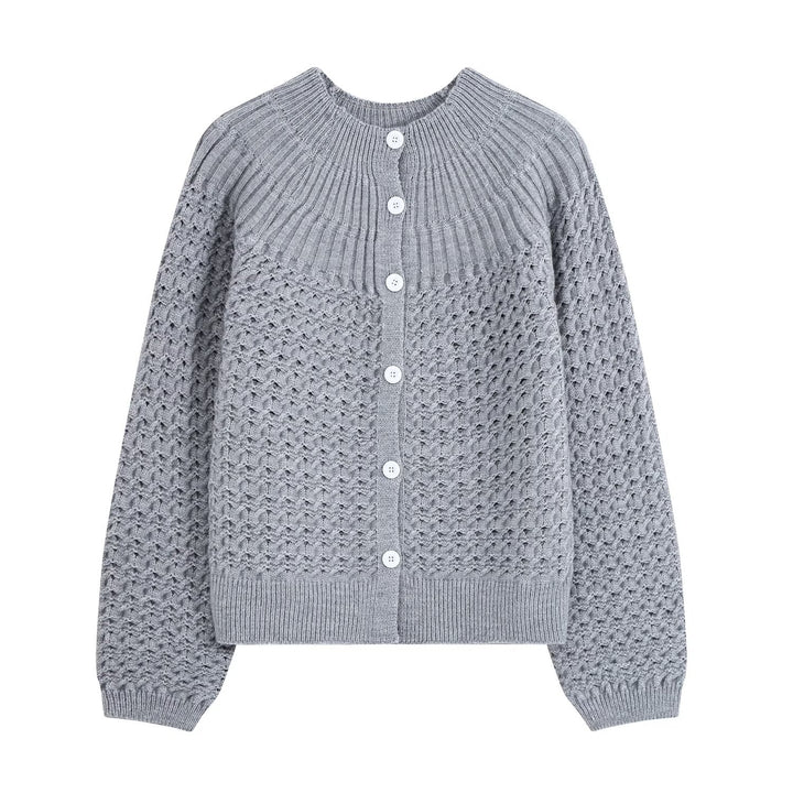 Women's structured cardigan with round yoke, textured stitch pattern and button placket Mune Fashion