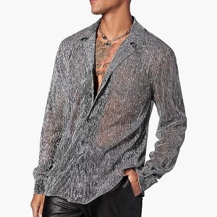 Women shimmering crinkle shirt blouse with viscose look shirt collar and cuffs Mune Fashion