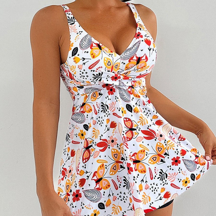Women's Floral Design Swimsuit with Skirt Mune Fashion