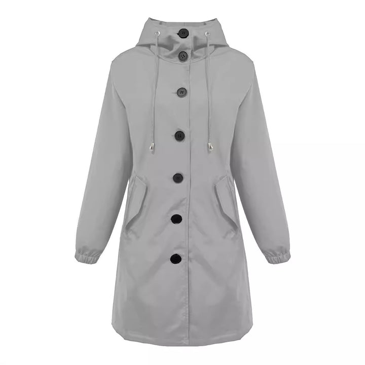 Women nan lightweight rain parka with hood, oversized button placket, drawstring and patch pockets Mune Fashion