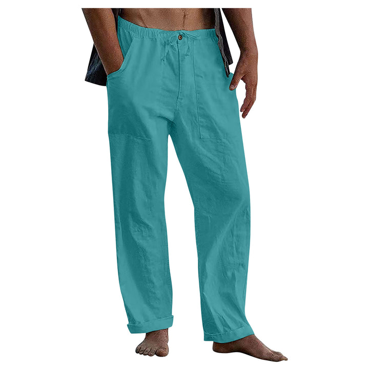 Men's loose linen pants with elastic waistband and patch side pockets Mune Fashion