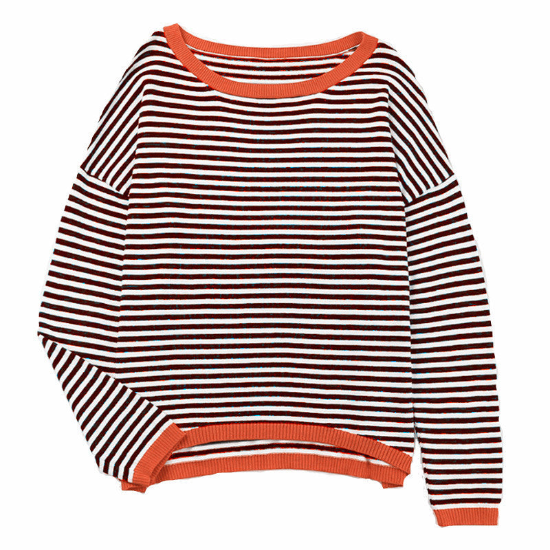 Women's striped cotton sweater with round neckline, casual fit and ribbed finishes Mune Fashion