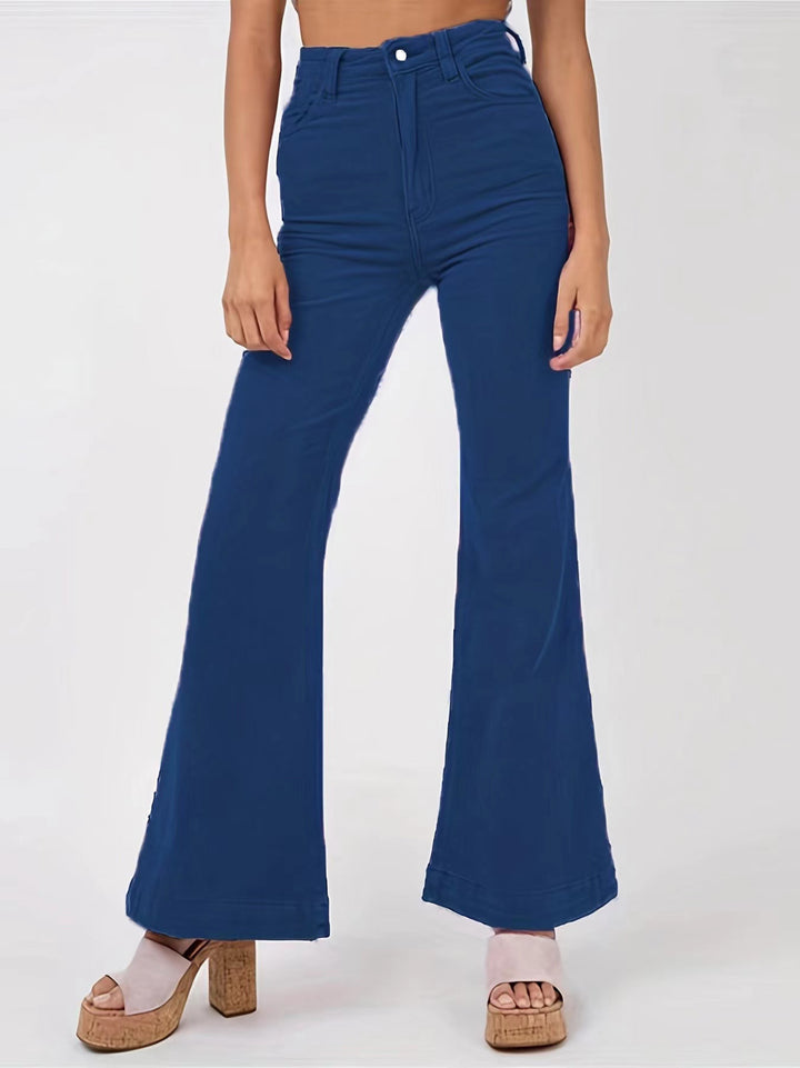 Women High-Waisted Flared Trousers with Wide Leg and Stretch Waistband Mune Fashion