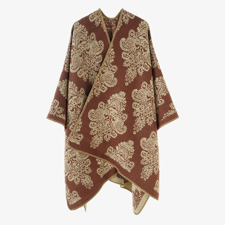 Women Oversized Wrap Cape with Double-Sided Jacquard and Asymmetric Zip Hem Mune Fashion