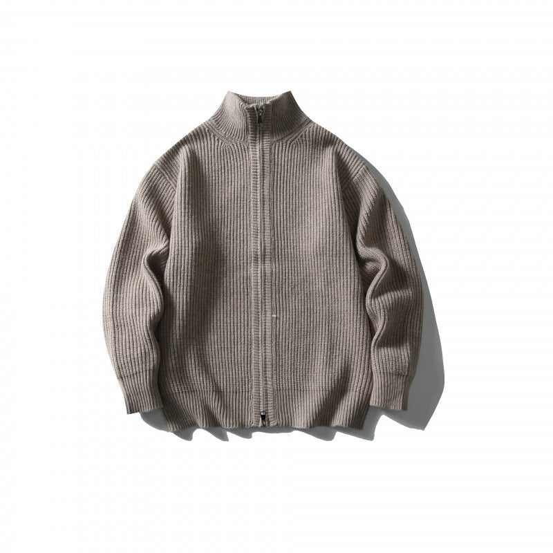 Unisex Ribbed Zip Cardigan with Stand-Up Collar Mune Fashion