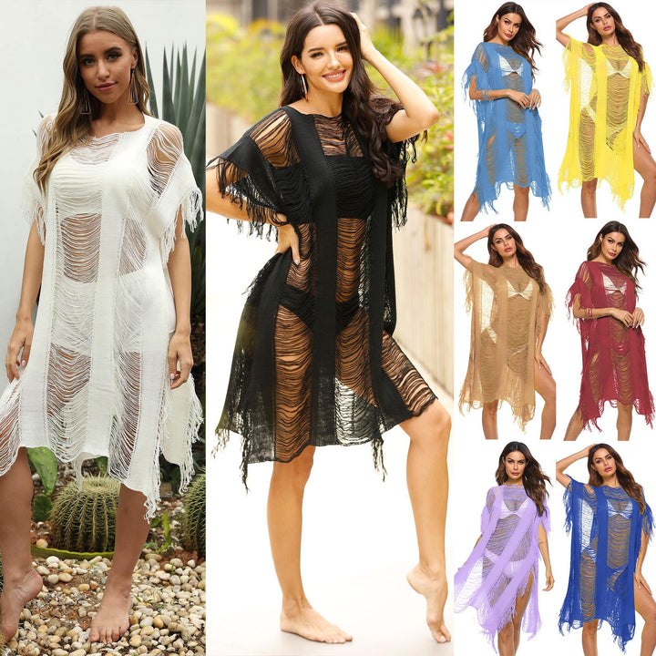 Women elegant fringed beach cover-up with transparent accents Mune Fashion