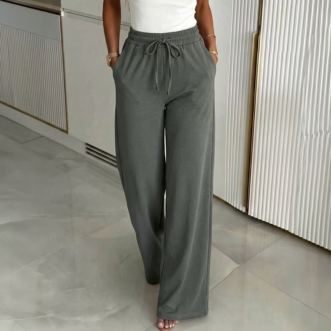 Women's wide High-Waist linen trousers with elastic drawstring waistband and side pockets Mune Fashion