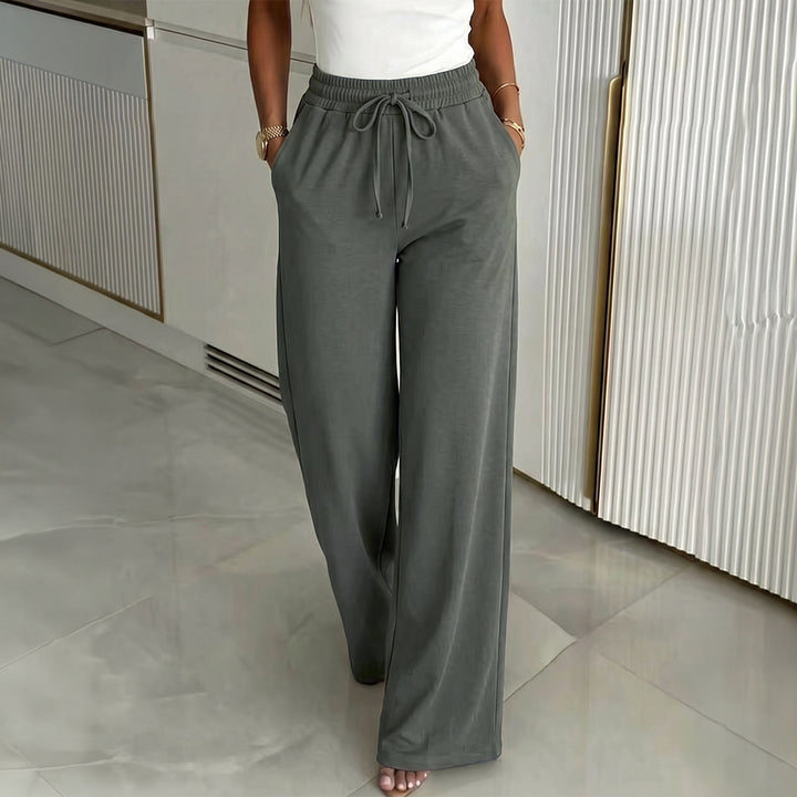 Women's wide High-Waist linen trousers with elastic drawstring waistband and side pockets Mune Fashion