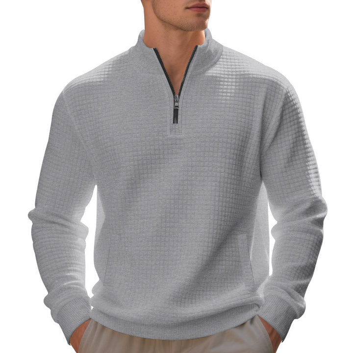 Men's waffle knit half-zip pullover with stand-up collar, kangaroo pocket & ribbed finishes Mune Fashion