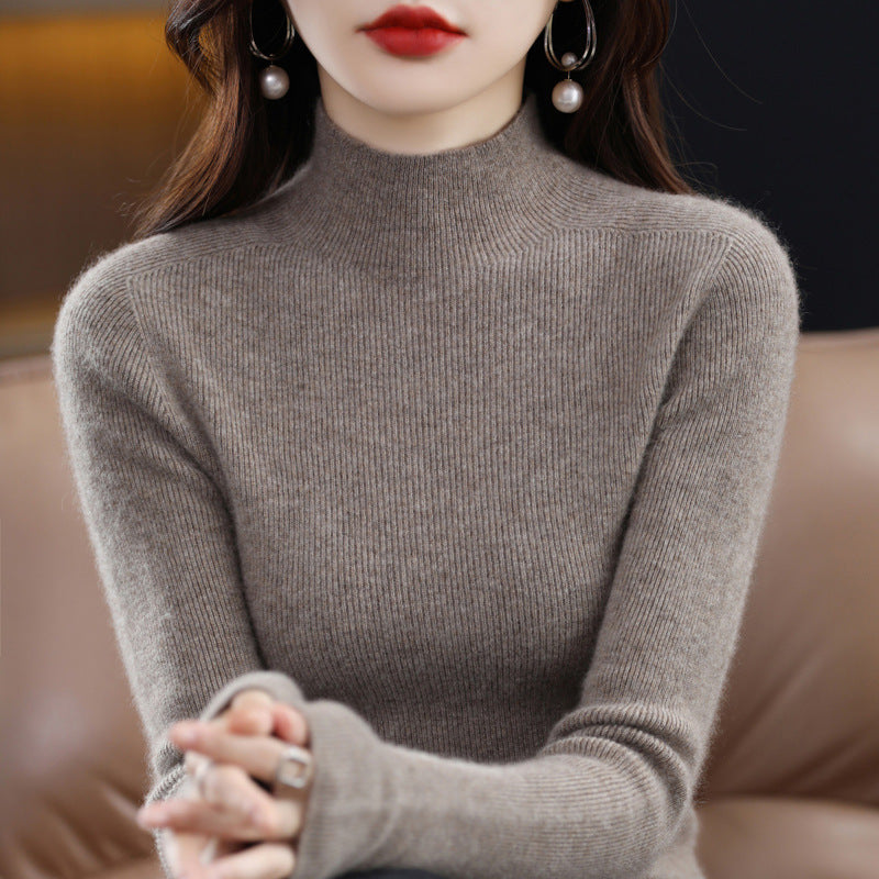 Women's Slim Mockneck Fine Knit Sweater with Extra Fine Rib Structure and Cashmere Look Mune Fashion