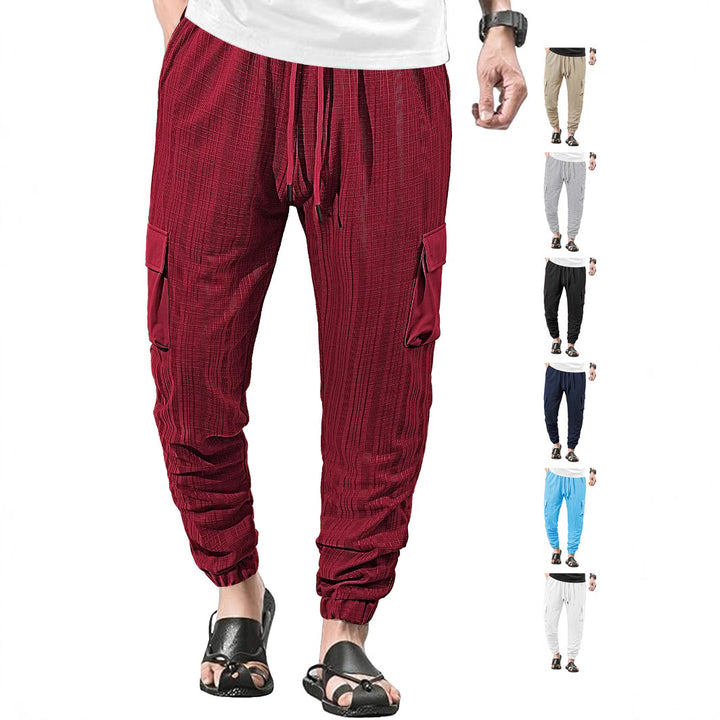 Men's Glencheck Cargo Jogging Pants with Drawstring Waistband and Elastic Ankle Closures Mune Fashion