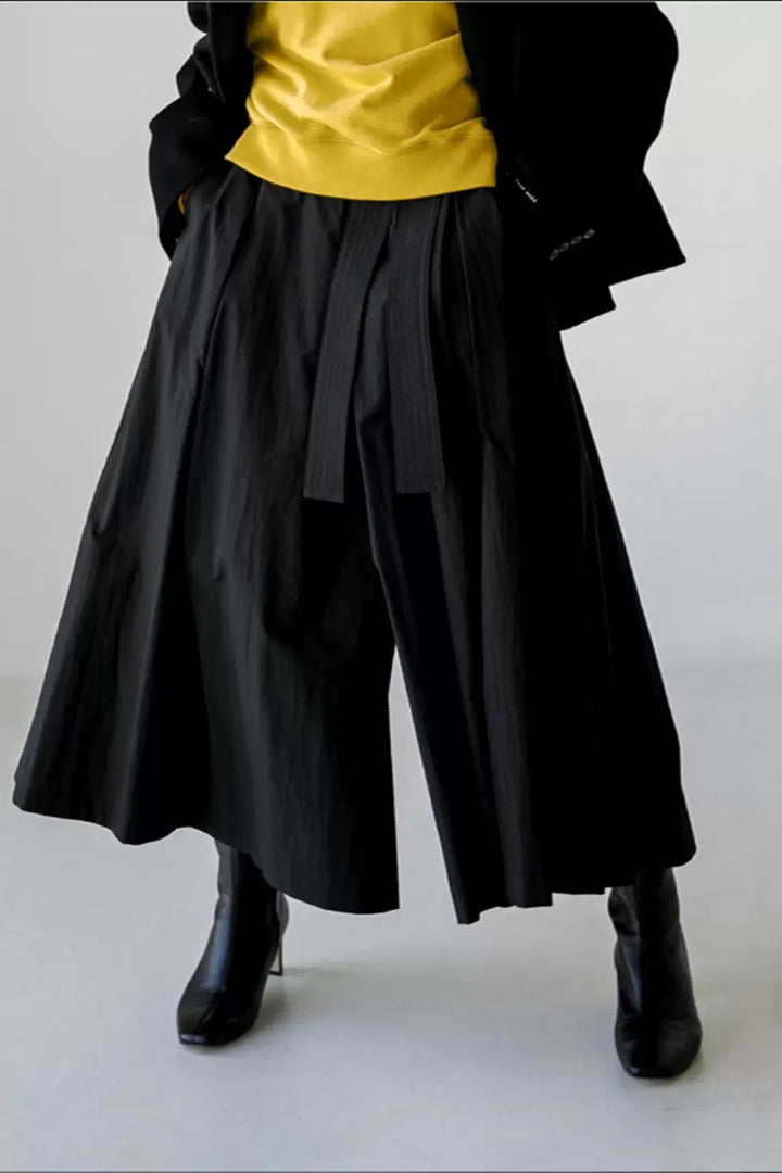 Women's Wide Culotte Skirt with Pleats and Tie Belt Mune Fashion