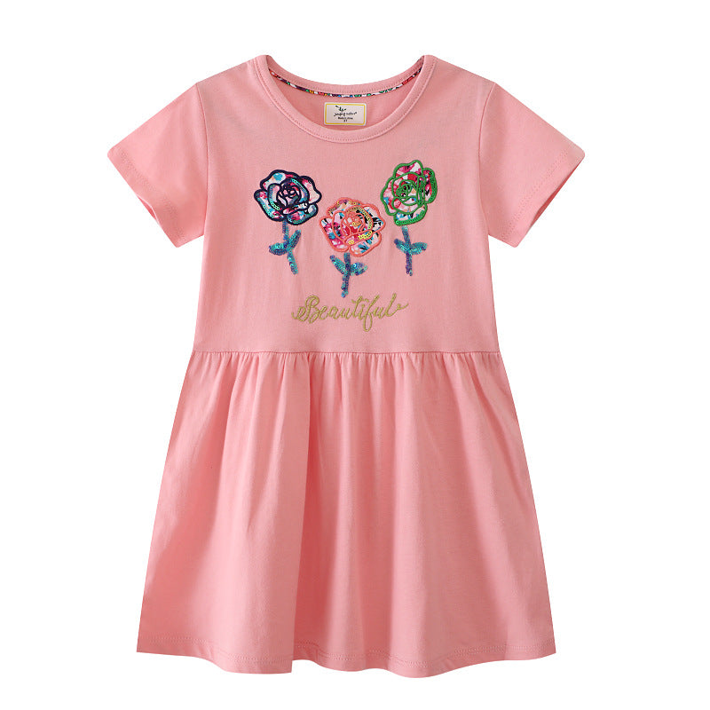 Girls cotton dress with floral design and sparkling appliqués Mune Fashion