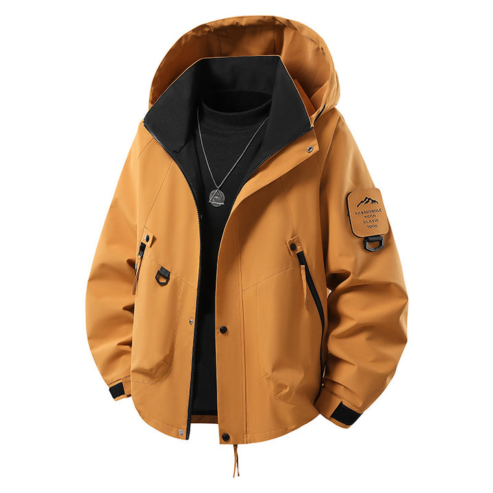 Men's nano wind- and waterproof softshell outdoor jacket with stowable hood, utility pockets, and adjustable cuffs Mune Fashion