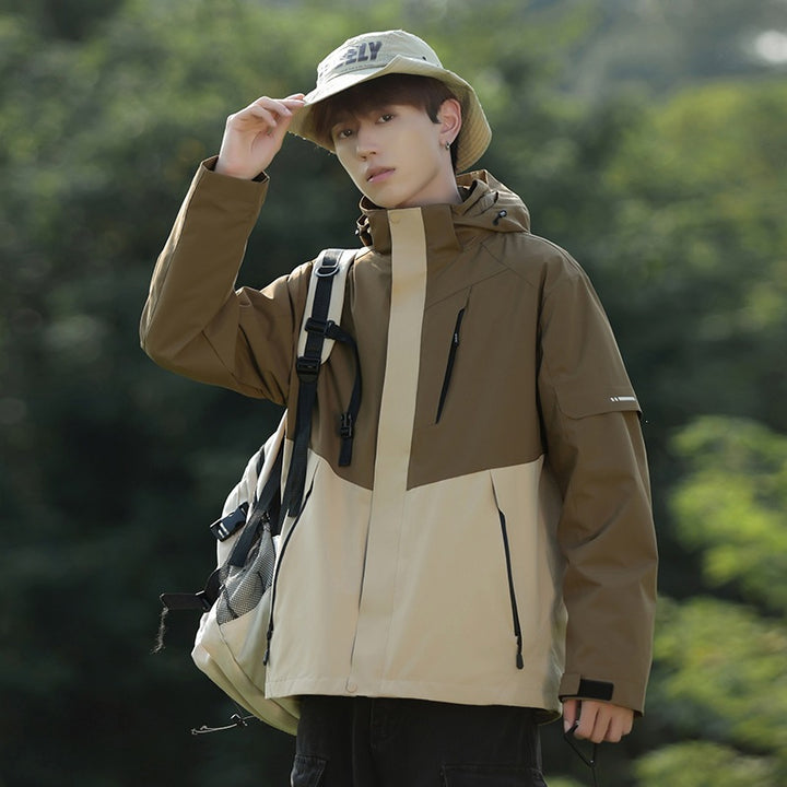 Men's Two-Tone Wind and Water-Repellent Softshell Jacket with Hood Mune Fashion
