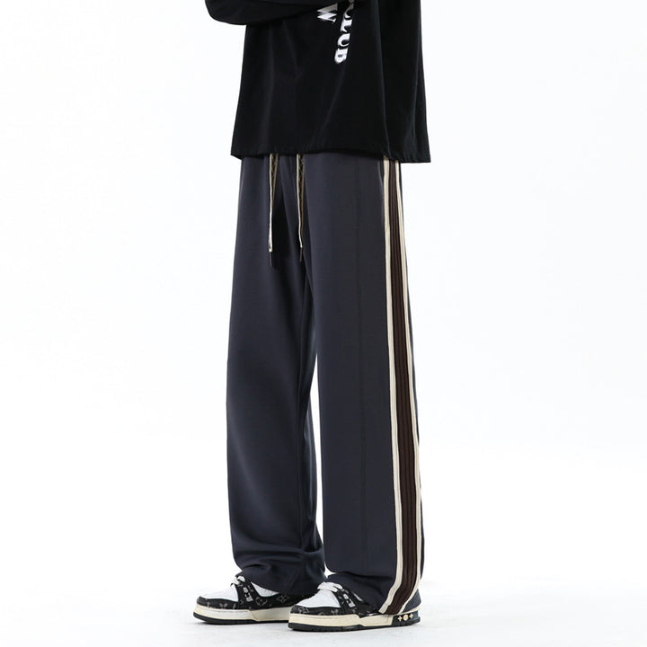 Men's sporty casual pants with contrasting side stripes