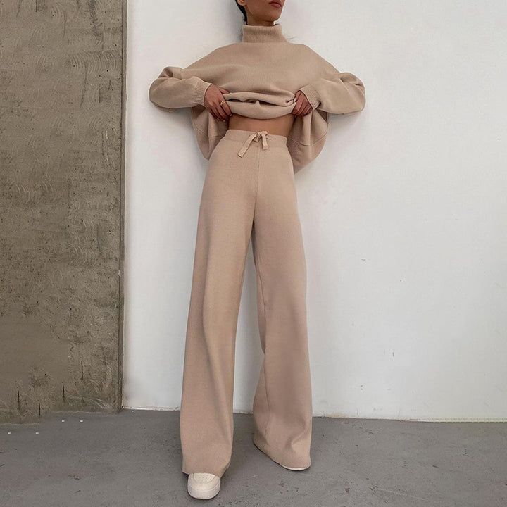 Women Wide Knit Pants with High Waist, Drawstring, and Wide Leg Mune Fashion