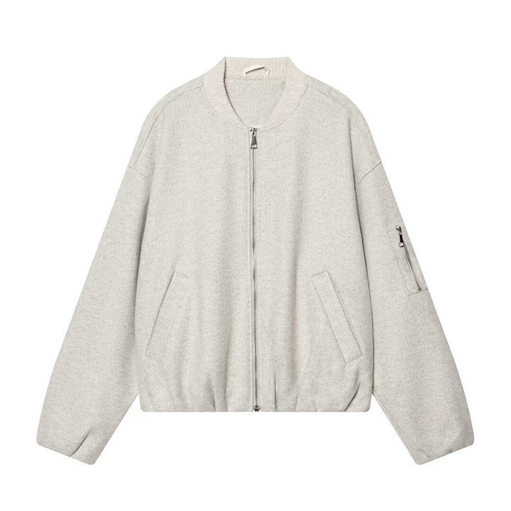 Women Oversized Boxy Bomber Jacket made of soft sweat with zipper and arm pocket Mune Fashion