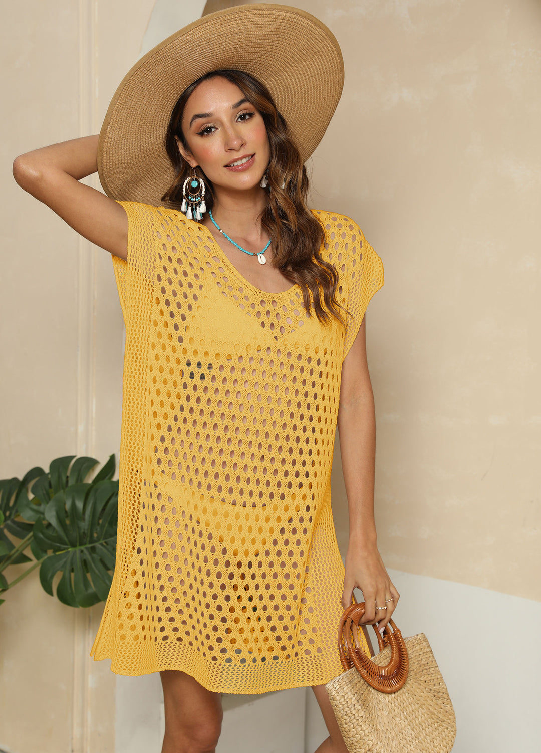 Women's airy crochet beach cover-up with fashionable hole pattern Mune Fashion