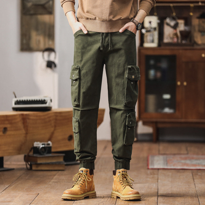 Men's Loose Cargo Jogging Pants with Multifunctional Pockets, Drawstring and Elastic Cuffs Mune Fashion