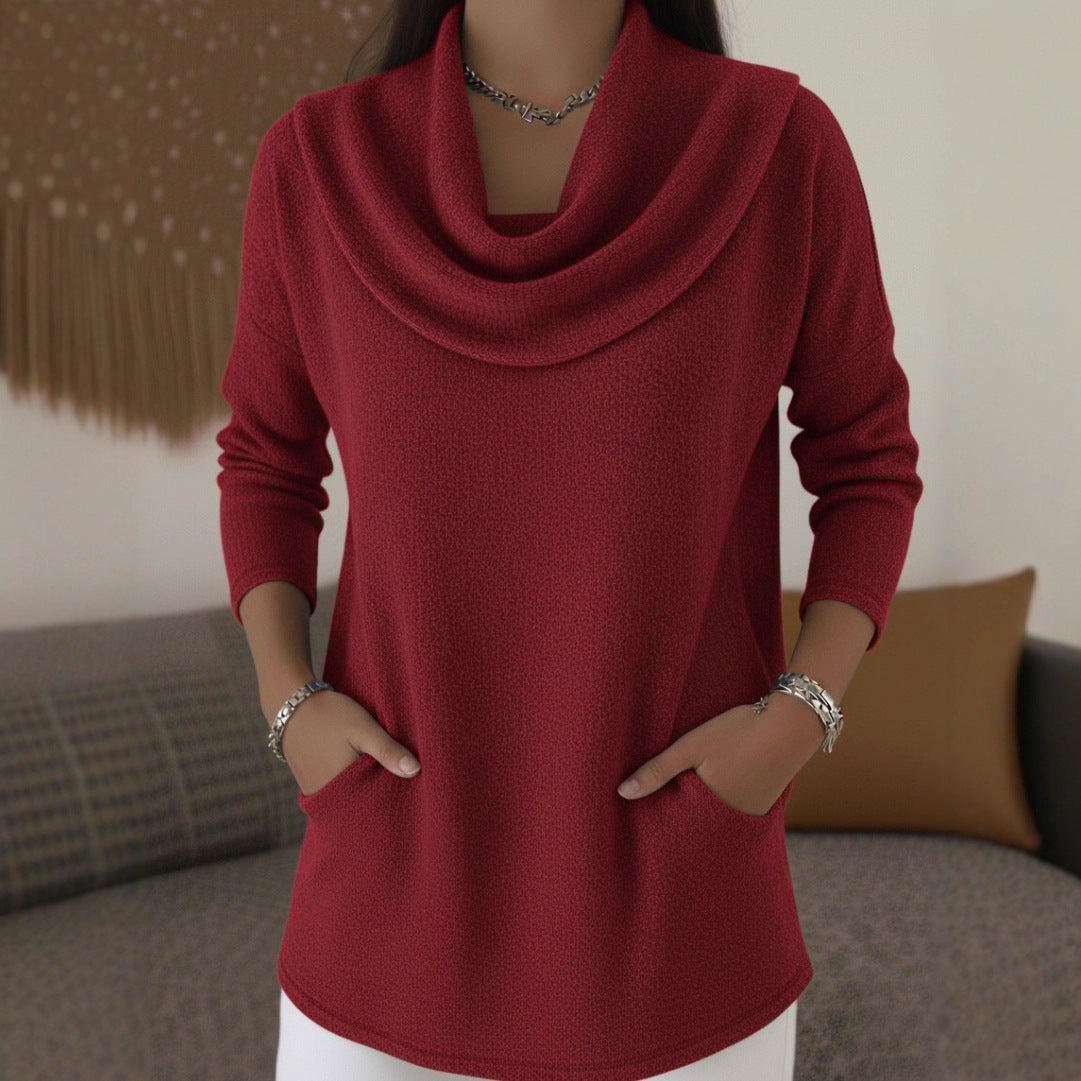 Women's Cozy Fine Knit Sweater with Shawl Collar and Pockets Mune Fashion