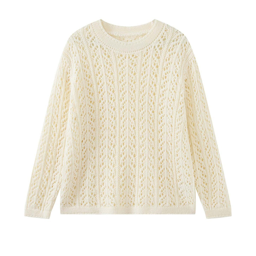 Women Loose Ajour Knit Sweater with Round Neck