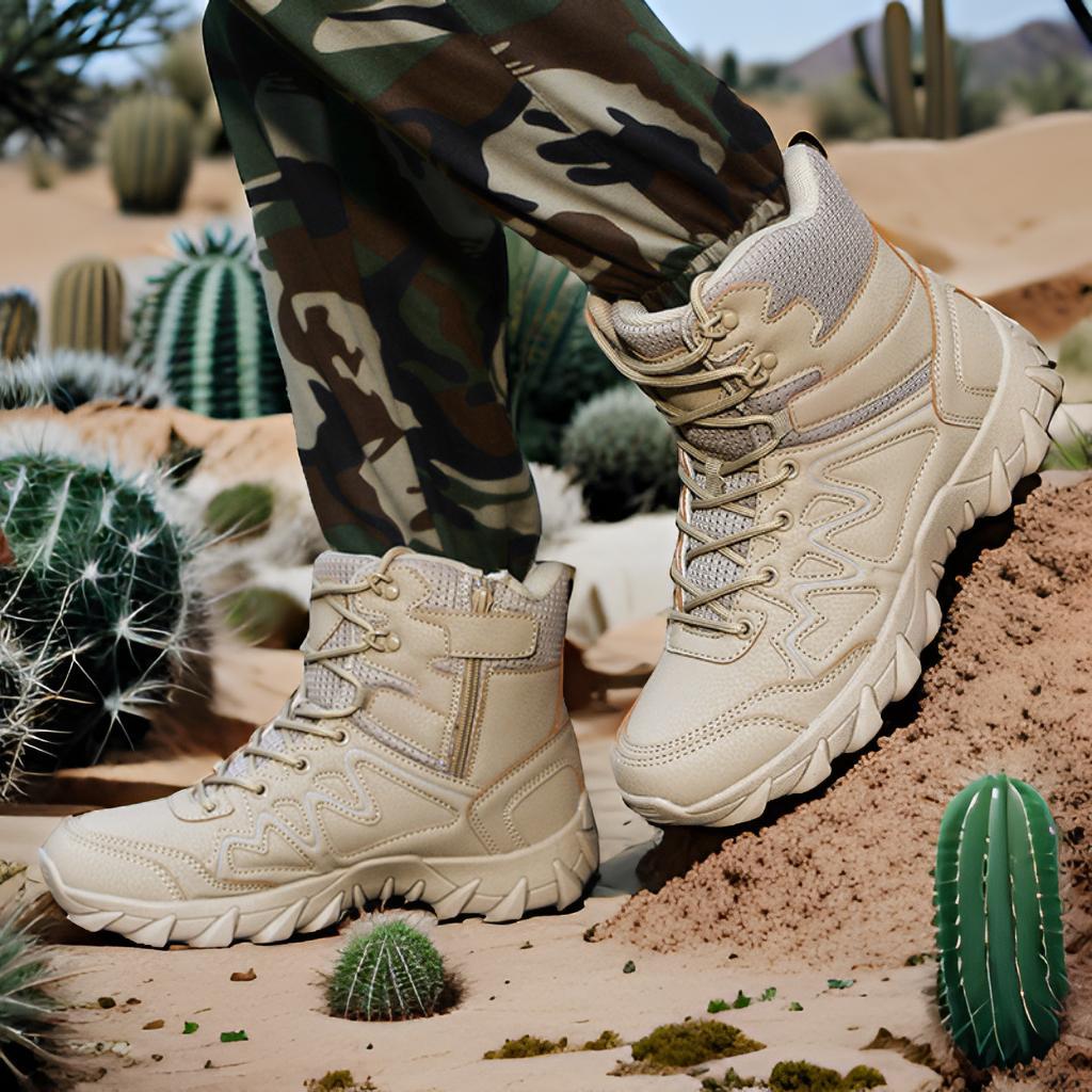 Men's Breathable Desert Deployment Boots with Side Zipper and Profiling Offroad Grip Mune Fashion