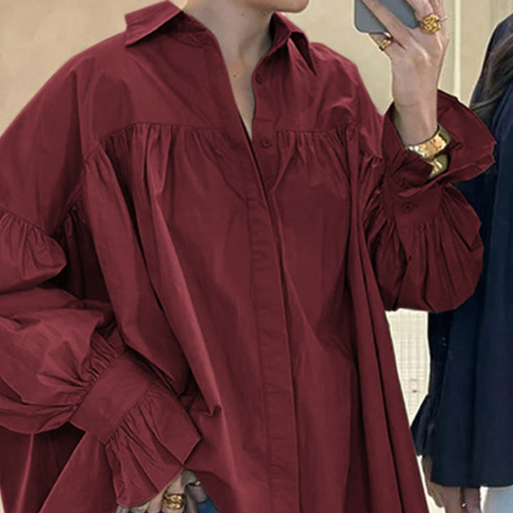 Women's oversized shirt with gathered shoulder yoke and balloon sleeves Mune Fashion