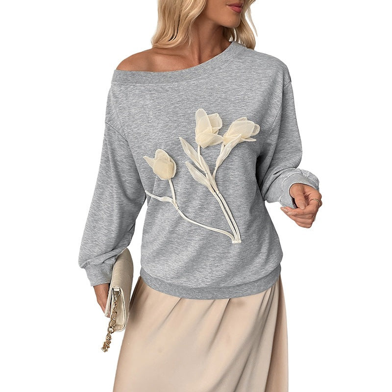 Women’s Casual Sweatshirt with Floral Applications Mune Fashion