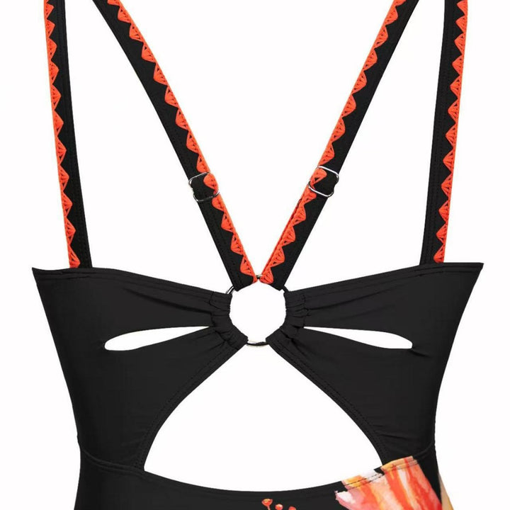 Women's One-Piece Swimsuit with Floral Design and Tasteful Tie Strap System Mune Fashion