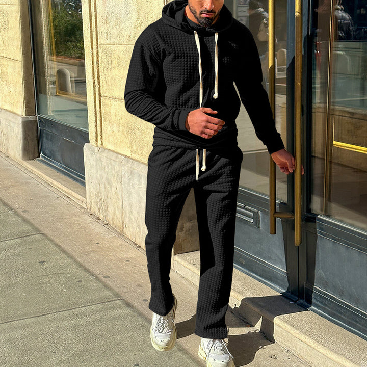 Men's waffle jersey comfort set with hood, drawstring waist, and straight leg Mune Fashion