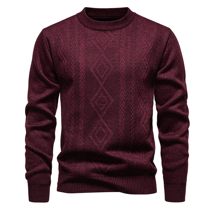 Men's knitted round neck sweater with diamond pattern and fine textured knit Mune Fashion