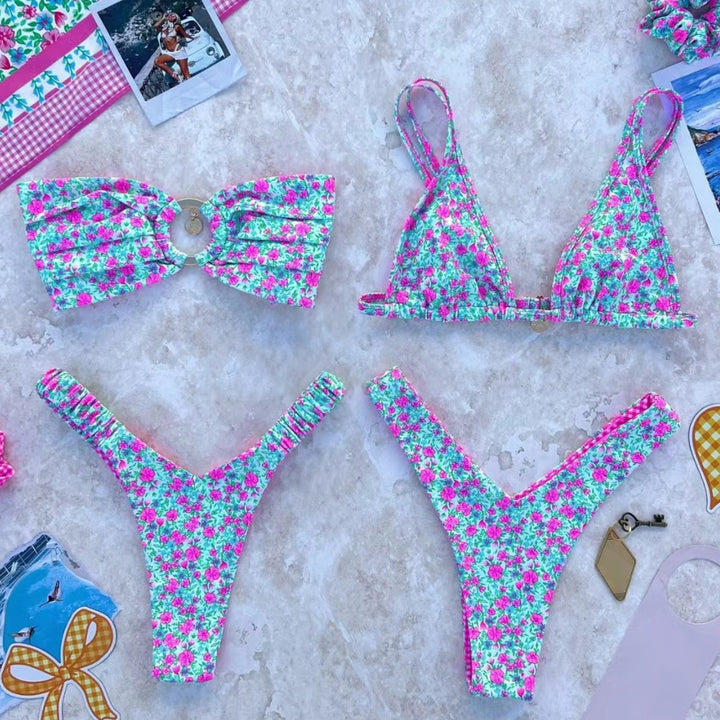 Women's bikini set with trendy ruffle design and floral pattern Mune Fashion