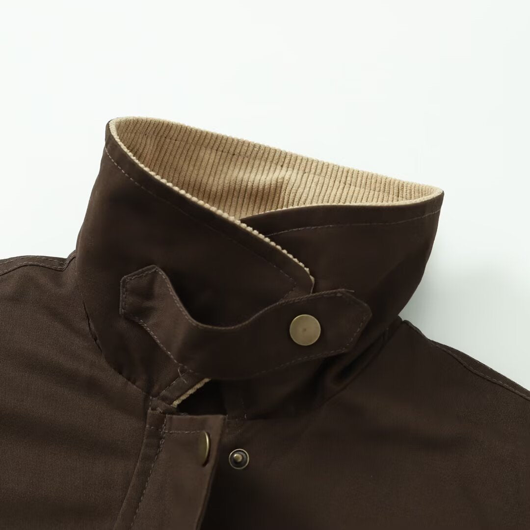 Women's field jacket in parka style with corduroy collar, snap button closure, and patch front pockets Mune Fashion