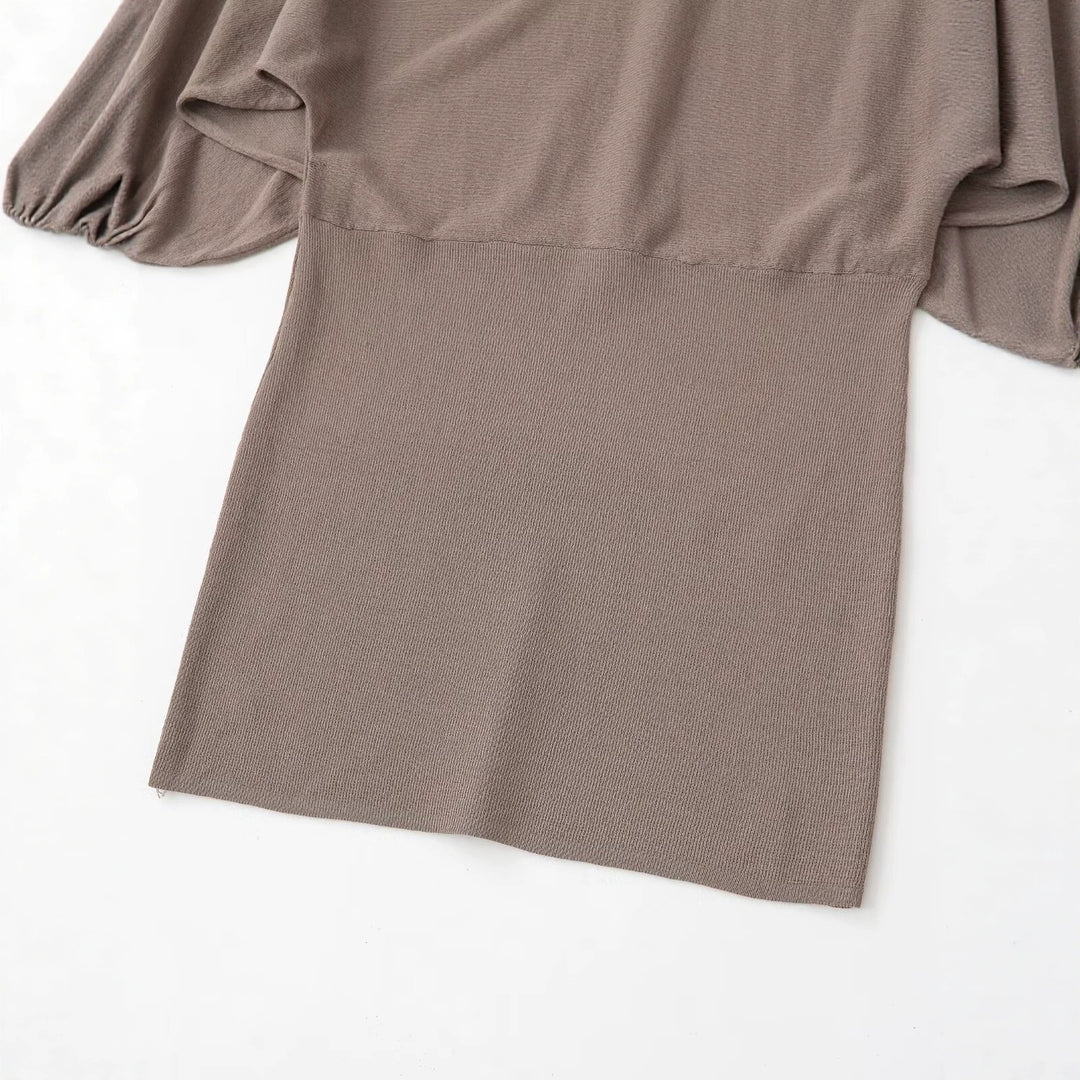 Women's knitted dress with dropped batwing poncho and balloon sleeves Mune Fashion