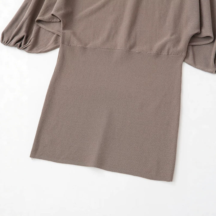 Women's knitted dress with dropped batwing poncho and balloon sleeves Mune Fashion