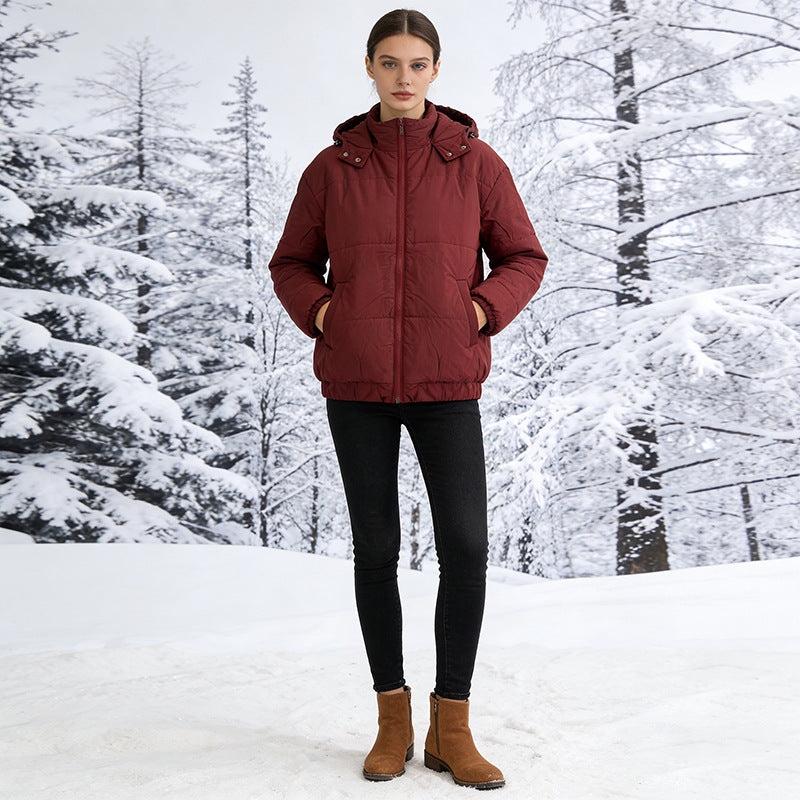 Women's Padded Quilted Jacket with Volume Hood, Elastic Hem and Adjustable Waist Mune Fashion