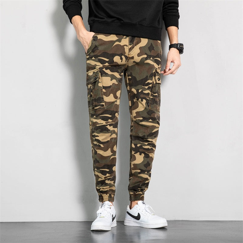 Men's Camouflage Cargo Jogging Pants in Tapered Fit with Elastic Waistband, Utility Pockets & Ribbed Ankle Cuffs Mune Fashion