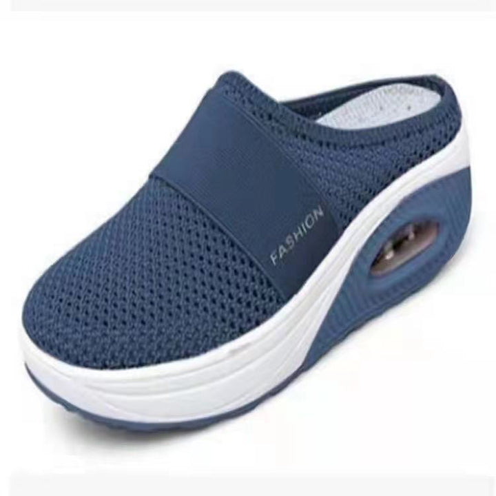 Ladies Breathable Knit Mule with Air Cushion Platform Mune Fashion