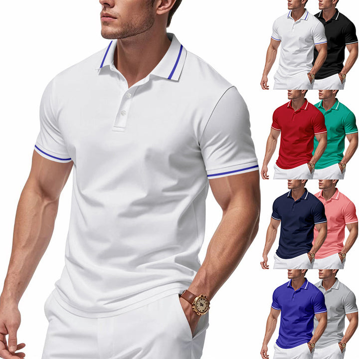 Men's breathable interlock polo shirt with contrast tipping, short button placket and slim silhouette Mune Fashion