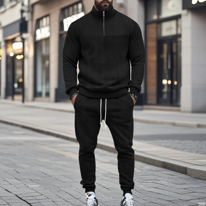 Men's Structured Half-Zip Sweatset with Waffle Knit and Tapered Jogging Pants Mune Fashion