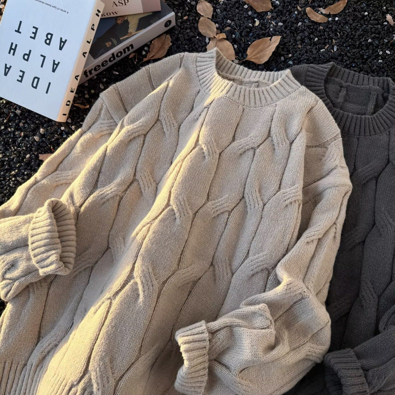 Women Chunky Knit Oversized Cable Knit Sweater with Cropped Hem Mune Fashion
