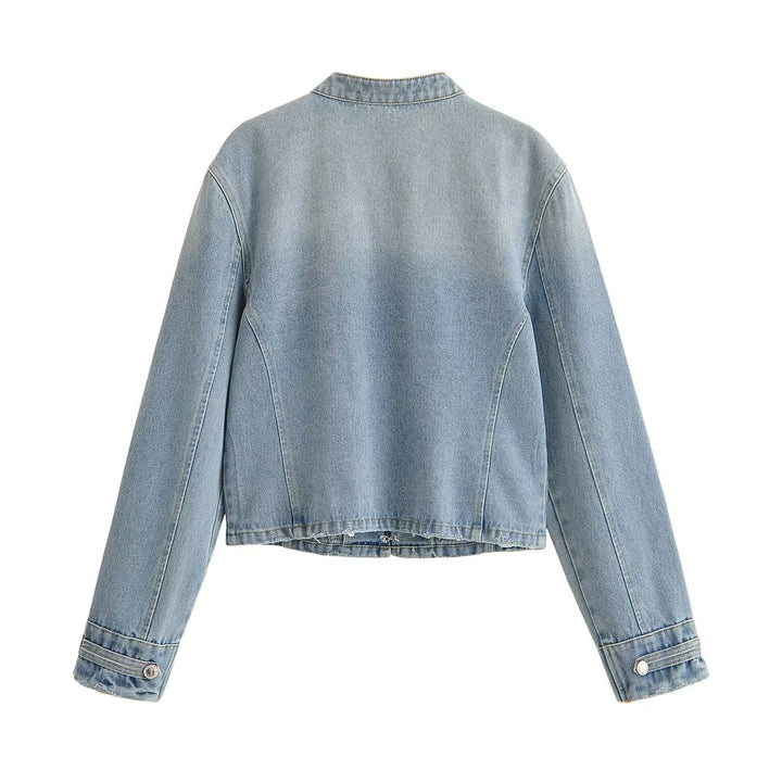 Women's short tailored denim jacket in military style with double decorative buttons Mune Fashion